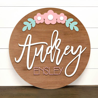 Floral Wooden Name Round