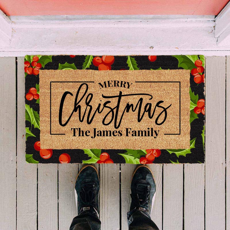 Merry Christmas Family Personalized Doormat