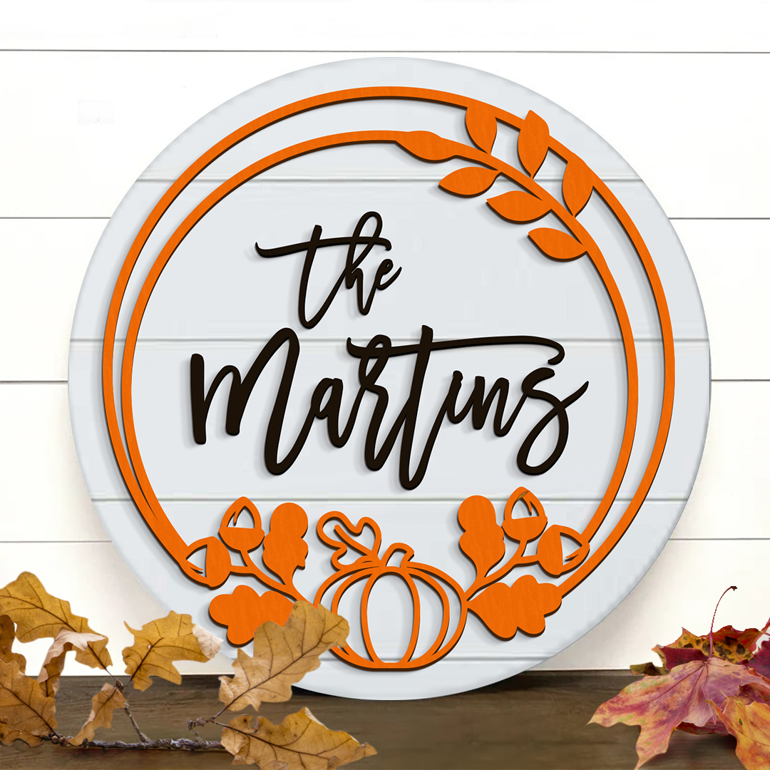 Fall Family Name Wooden Round