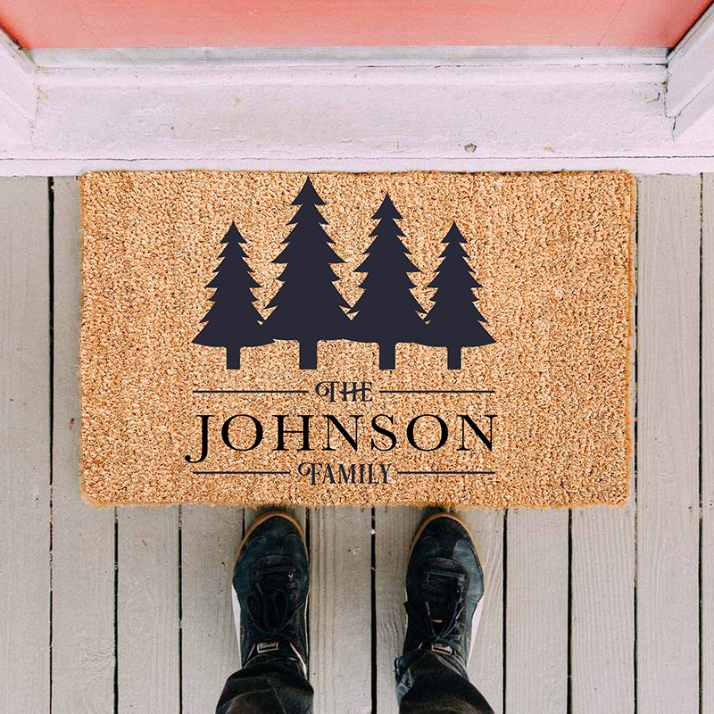 Pine Tree Christmas Personalized Doormat